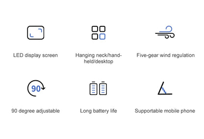 USB Handheld Mini Fan Foldable Portable Neck Hanging Fans 5 Speed USB Rechargeable Fan with Phone Stand and Display Screen