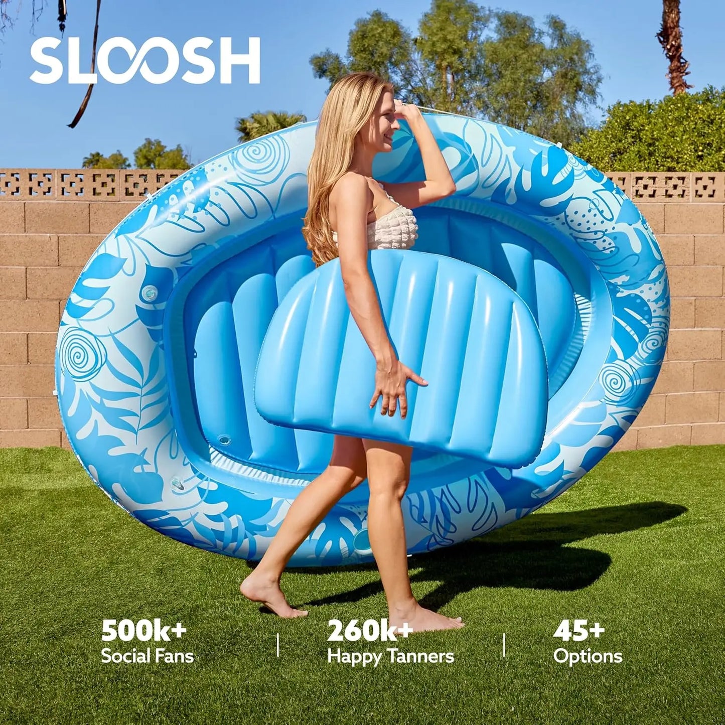 Inflatable Tanning Pool Lounger Float, 70"" X 50"" Pool Floats Adult With Pillow,Oval Suntan Tub Raft Floatie,Sunbathing Bed