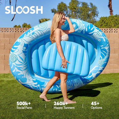 Inflatable Tanning Pool Lounger Float, 70"" X 50"" Pool Floats Adult With Pillow,Oval Suntan Tub Raft Floatie,Sunbathing Bed