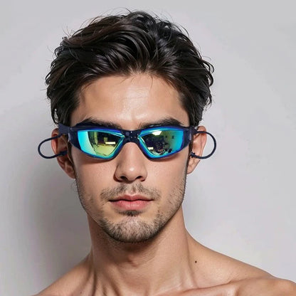 Swimming Goggles HD Anti-Fog UV Silicone Adjustable Glasses Adult Goggles Swimming Ear Plugs Professional Waterproof Glasse 18cm