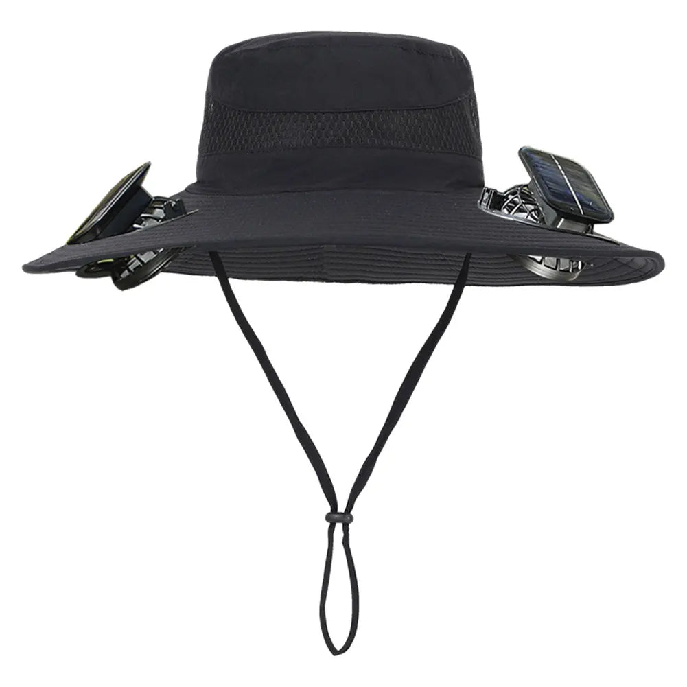 Anti-UV 2 Fans Hat Solar Charging &Air Cooling Fan Sun Hat Wide Brim Bucket Hat For Fisherman 2025 Men Hat Summer Cooler Sun Cap