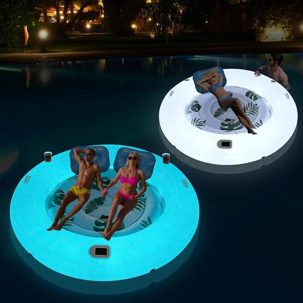 Inflatable Tanning Pool Lounger Float With Lights, Solar Giant Suntan Tub Pool Float Adults, 79'' X 79'' Extra Large Sunbathing