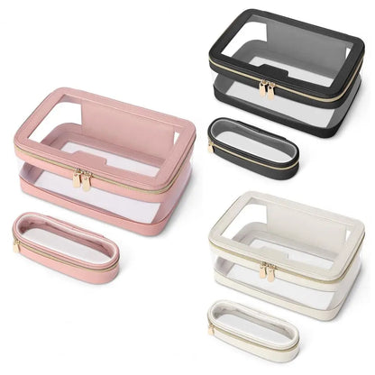 2 Pcs Clear Cosmetic Bag Zipper Waterproof Makeup Bag Lipstick Eyebrown Pencil Makeup Brush Organizer Travel Toiletry Bag