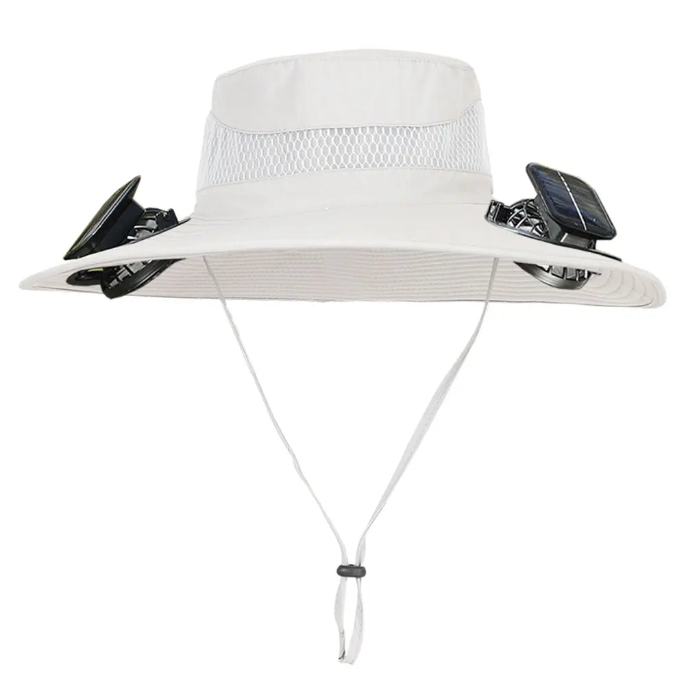 Anti-UV 2 Fans Hat Solar Charging &Air Cooling Fan Sun Hat Wide Brim Bucket Hat For Fisherman 2025 Men Hat Summer Cooler Sun Cap