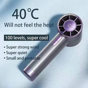 Quiet 5-Speed Handheld Fan - Compact USB Rechargeable Mini Fan with Digital Display, Lanyard - Perfect for Outdoor,  Use & Gifts