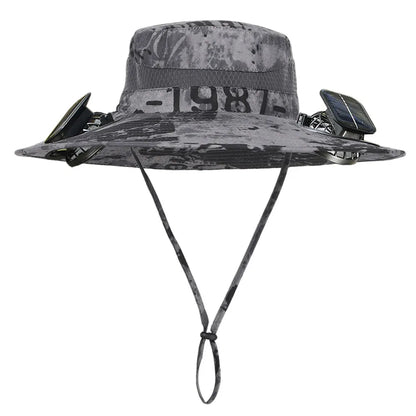 Anti-UV 2 Fans Hat Solar Charging &Air Cooling Fan Sun Hat Wide Brim Bucket Hat For Fisherman 2025 Men Hat Summer Cooler Sun Cap