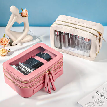 New women's toiletry bag for business trips waterproof storage Large capacity portable pu double transparent makeup bag