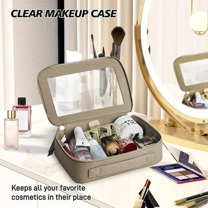 Dry and Wet Separation Portable Leather Toilet Bag Portable Large-capacity Double-layer Transparent PVC Zipper Cosmetic Bag