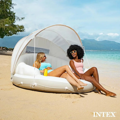Luxury Inflatable Pool Lounge with Canopy – Cup Holders & Removable Sunshade, Ultimate Relaxation 440 lbs {58292Ep}