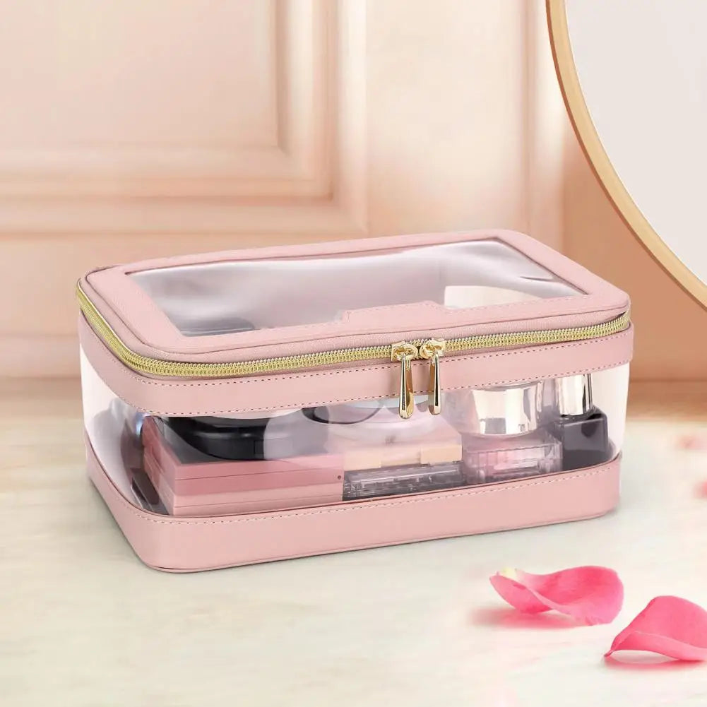 2 Pcs Clear Cosmetic Bag Zipper Waterproof Makeup Bag Lipstick Eyebrown Pencil Makeup Brush Organizer Travel Toiletry Bag