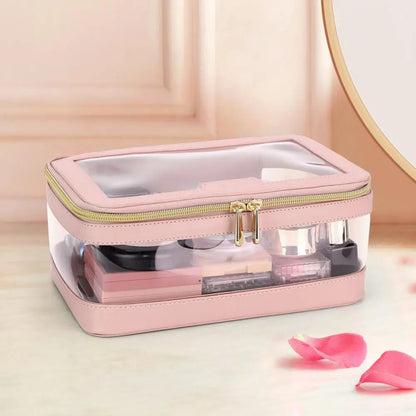 2 Pcs Clear Cosmetic Bag Zipper Waterproof Makeup Bag Lipstick Eyebrown Pencil Makeup Brush Organizer Travel Toiletry Bag