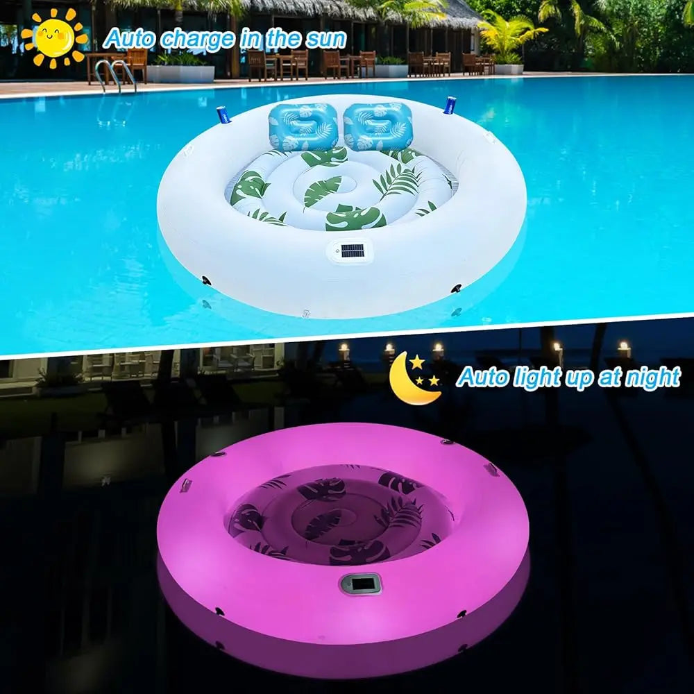 Inflatable Tanning Pool Lounger Float With Lights, Solar Giant Suntan Tub Pool Float Adults, 79'' X 79'' Extra Large Sunbathing