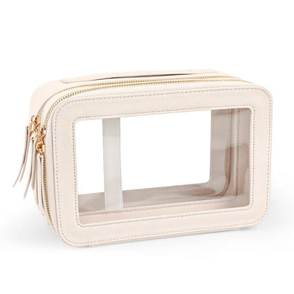 Dry and Wet Separation Portable Leather Toilet Bag Portable Large-capacity Double-layer Transparent PVC Zipper Cosmetic Bag