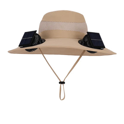 Anti-UV 2 Fans Hat Solar Charging &Air Cooling Fan Sun Hat Wide Brim Bucket Hat For Fisherman 2025 Men Hat Summer Cooler Sun Cap