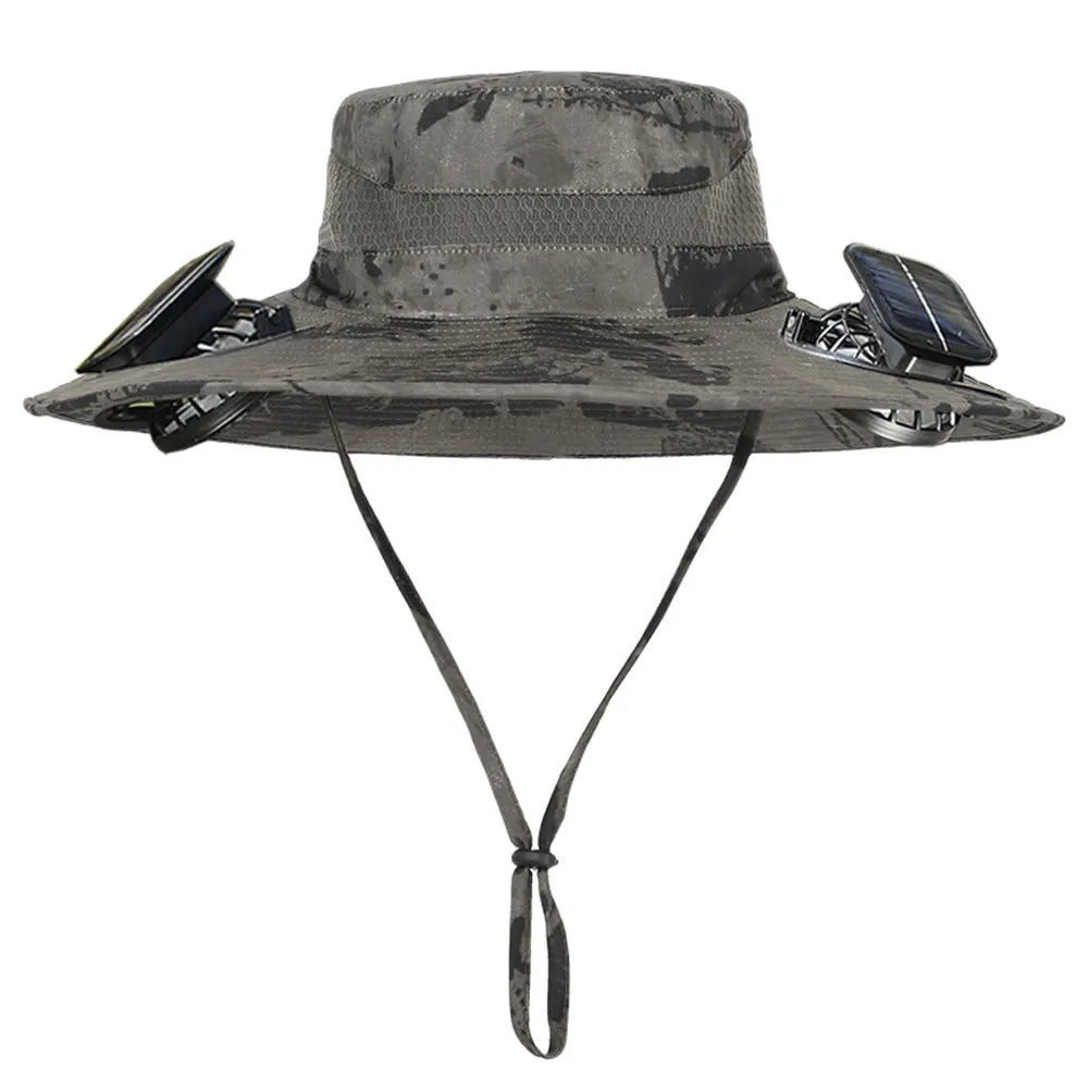 Anti-UV 2 Fans Hat Solar Charging &Air Cooling Fan Sun Hat Wide Brim Bucket Hat For Fisherman 2025 Men Hat Summer Cooler Sun Cap