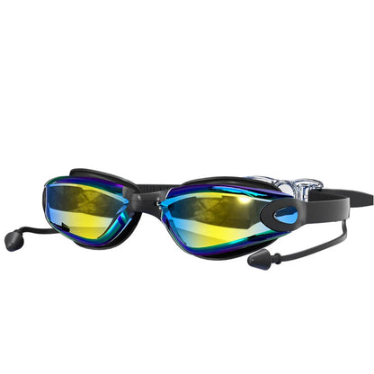 Swimming Goggles HD Anti-Fog UV Silicone Adjustable Glasses Adult Goggles Swimming Ear Plugs Professional Waterproof Glasse 18cm