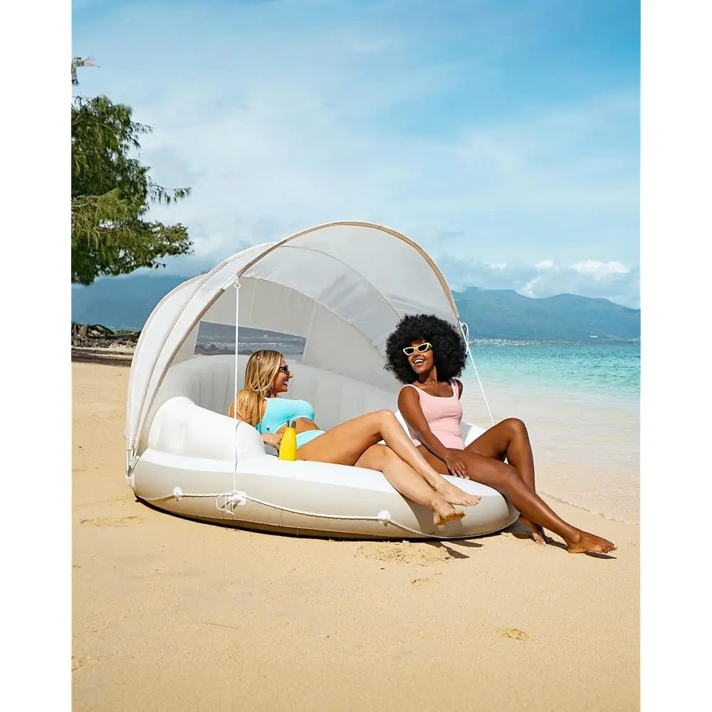 Canopy Island Inflatable Pool Float: Comfortable Lounge Surface – Built-In Cup Holders – Detachable Sunshade – 440Lb 58292Ep