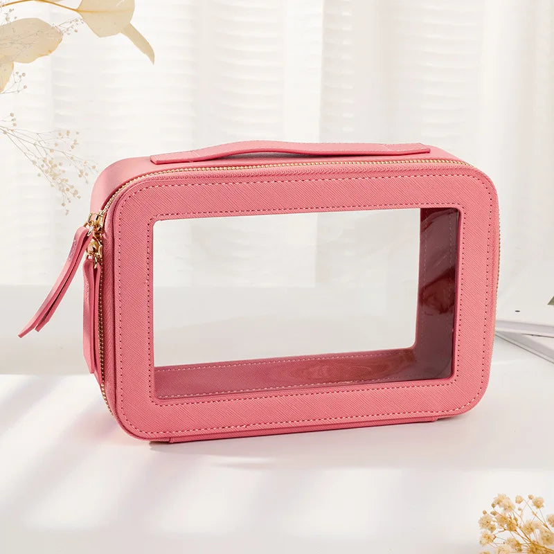 New women's toiletry bag for business trips waterproof storage Large capacity portable pu double transparent makeup bag