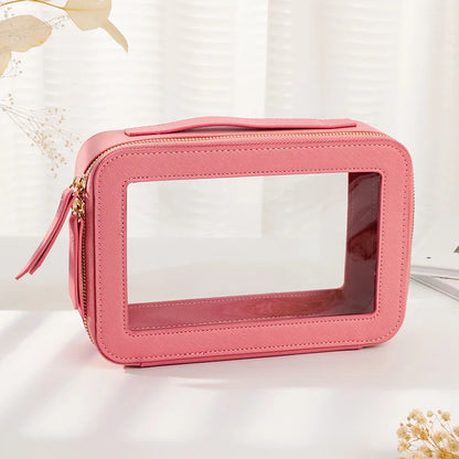 New women's toiletry bag for business trips waterproof storage Large capacity portable pu double transparent makeup bag