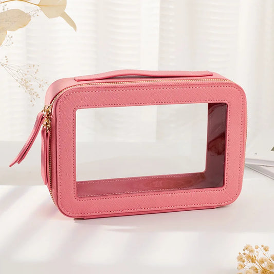 New women's toiletry bag for business trips waterproof storage Large capacity portable pu double transparent makeup bag