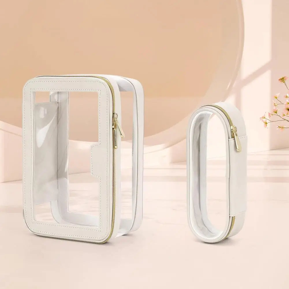 2 Pcs Clear Cosmetic Bag Zipper Waterproof Makeup Bag Lipstick Eyebrown Pencil Makeup Brush Organizer Travel Toiletry Bag