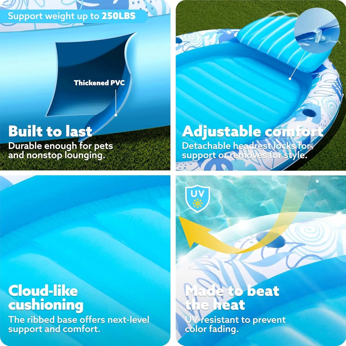 Inflatable Tanning Pool Lounger Float, 70"" X 50"" Pool Floats Adult With Pillow,Oval Suntan Tub Raft Floatie,Sunbathing Bed
