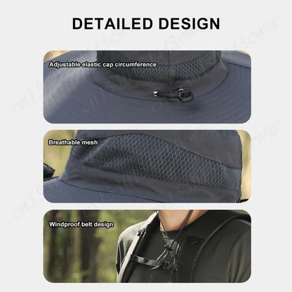 Anti-UV 2 Fans Hat Solar Charging &Air Cooling Fan Sun Hat Wide Brim Bucket Hat For Fisherman 2025 Men Hat Summer Cooler Sun Cap