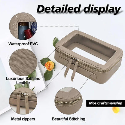 Dry and Wet Separation Portable Leather Toilet Bag Portable Large-capacity Double-layer Transparent PVC Zipper Cosmetic Bag