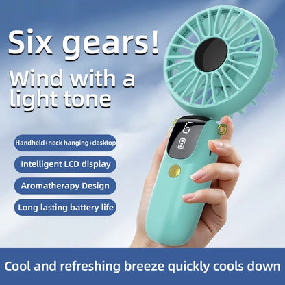 USB Handheld Mini Fan Foldable Portable Neck Hanging Fans 5 Speed USB Rechargeable Fan with Phone Stand and Display Screen