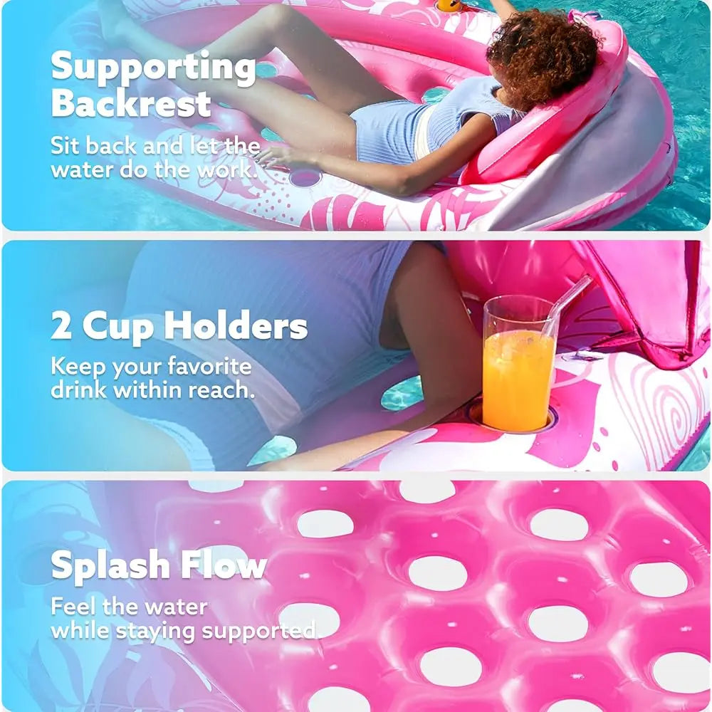 Pool Floats With Canopy - Xl Oval Pool Raft Inflatable Float For Adults With Adjustable Sun Shade Cover, Swimming Pool Tanning
