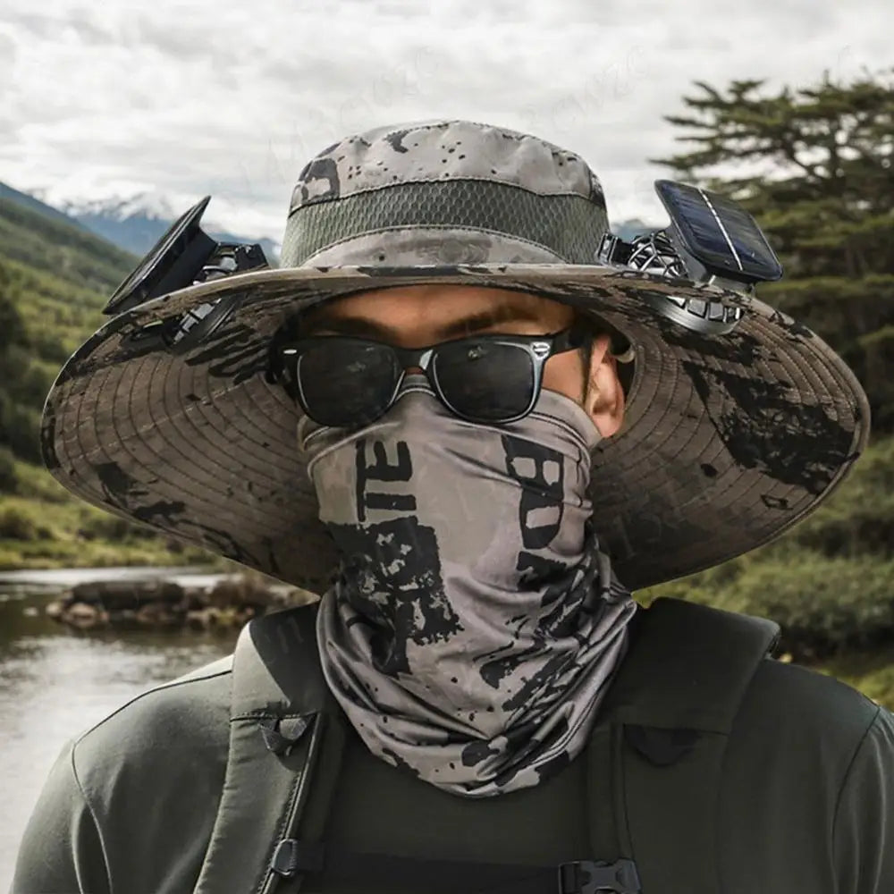 Anti-UV 2 Fans Hat Solar Charging &Air Cooling Fan Sun Hat Wide Brim Bucket Hat For Fisherman 2025 Men Hat Summer Cooler Sun Cap