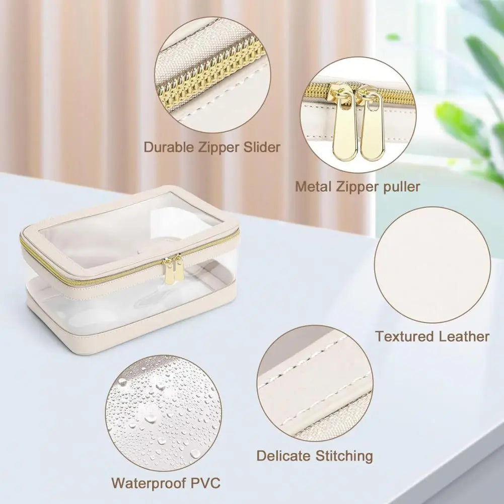 2 Pcs Clear Cosmetic Bag Zipper Waterproof Makeup Bag Lipstick Eyebrown Pencil Makeup Brush Organizer Travel Toiletry Bag