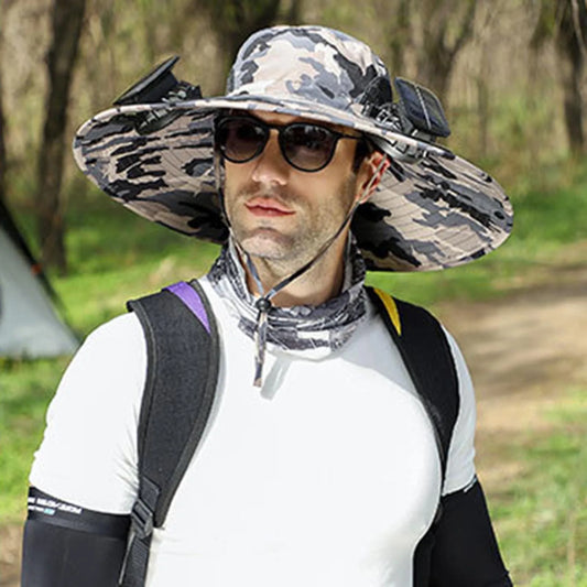Solar Fan Hat For Men Summer Outdoor Working Fishing Sunshade Fisherman Hat Mens Solar Usb Charging Powered Visors Wide Brim Hat