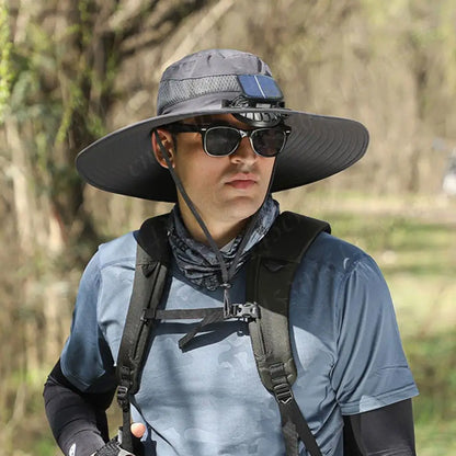Anti-UV 2 Fans Hat Solar Charging &Air Cooling Fan Sun Hat Wide Brim Bucket Hat For Fisherman 2025 Men Hat Summer Cooler Sun Cap
