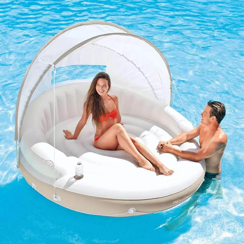 Portable Inflatable Pool Floating Lounge Island With Tent beach shade sun shelter Water Floats Square Shape Pool Inflatable Bed