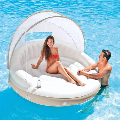 Portable Inflatable Pool Floating Lounge Island With Tent beach shade sun shelter Water Floats Square Shape Pool Inflatable Bed