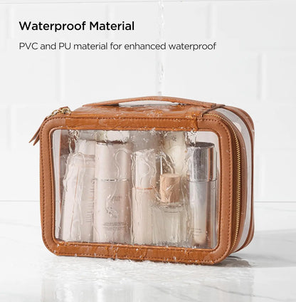 Clear Makeup Bag Portable Travel Cosmetic Bags Multipurpose Leather Toiletry Bag with Zipper Waterproof Transparent Cosmetic