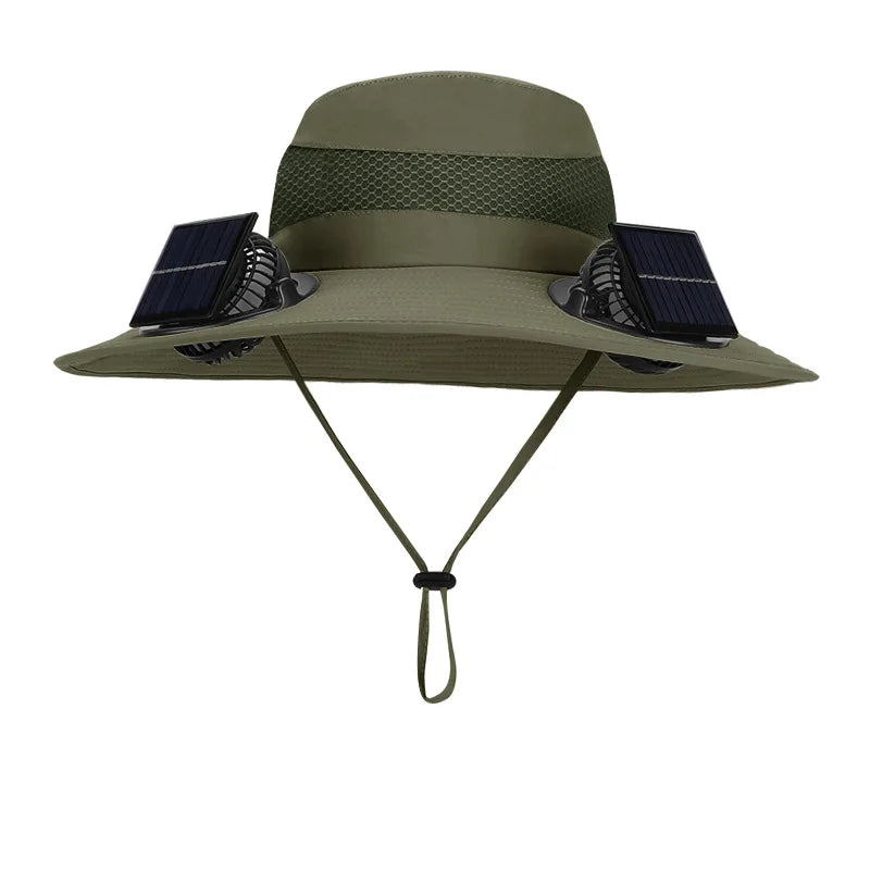 Anti-UV 2 Fans Hat Solar Charging &Air Cooling Fan Sun Hat Wide Brim Bucket Hat For Fisherman 2025 Men Hat Summer Cooler Sun Cap