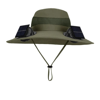 Anti-UV 2 Fans Hat Solar Charging &Air Cooling Fan Sun Hat Wide Brim Bucket Hat For Fisherman 2025 Men Hat Summer Cooler Sun Cap