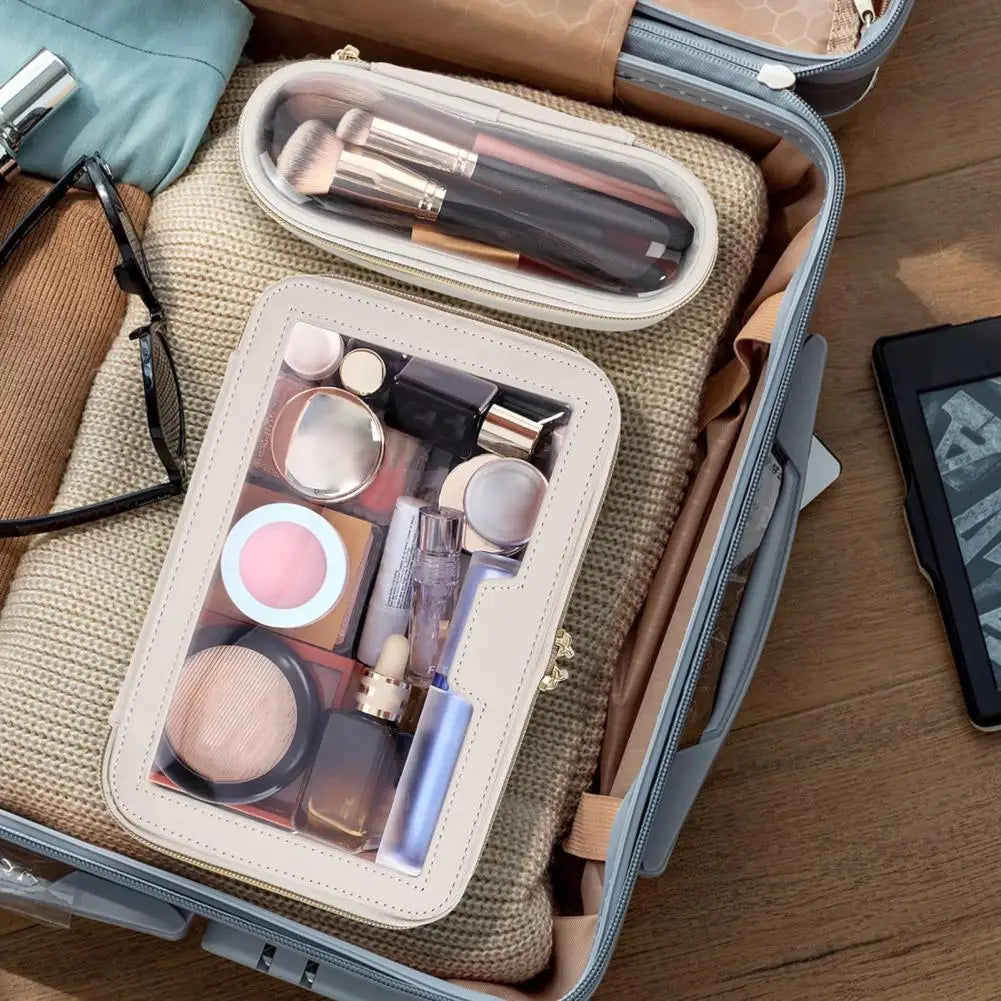 2 Pcs Clear Cosmetic Bag Zipper Waterproof Makeup Bag Lipstick Eyebrown Pencil Makeup Brush Organizer Travel Toiletry Bag