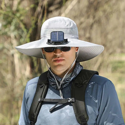 Anti-UV 2 Fans Hat Solar Charging &Air Cooling Fan Sun Hat Wide Brim Bucket Hat For Fisherman 2025 Men Hat Summer Cooler Sun Cap
