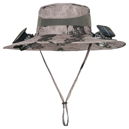 Anti-UV 2 Fans Hat Solar Charging &Air Cooling Fan Sun Hat Wide Brim Bucket Hat For Fisherman 2025 Men Hat Summer Cooler Sun Cap