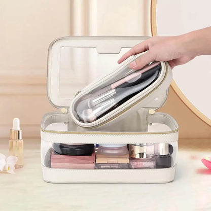 2 Pcs Clear Cosmetic Bag Zipper Waterproof Makeup Bag Lipstick Eyebrown Pencil Makeup Brush Organizer Travel Toiletry Bag
