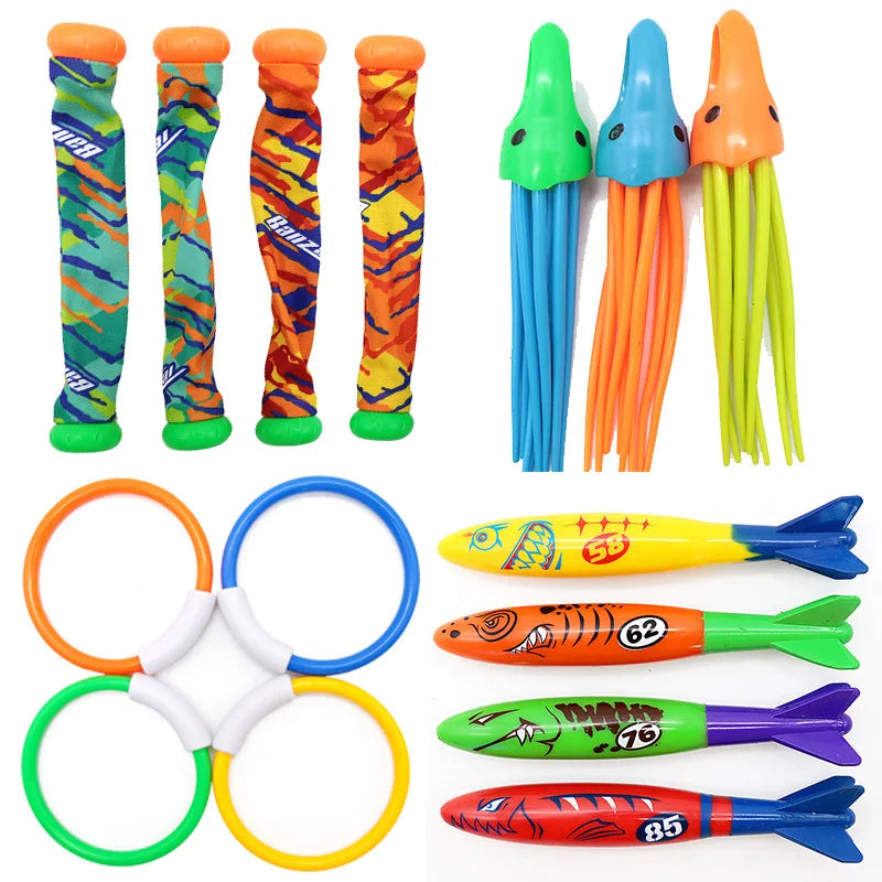 Diving Toys Set Swimming Pool Toys for Kids Diving Sticks Diving Rings Pirate Treasures Fish Toys Octopus Water Swim Bath Toys
