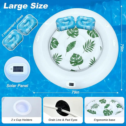 Inflatable Tanning Pool Lounger Float With Lights, Solar Giant Suntan Tub Pool Float Adults, 79'' X 79'' Extra Large Sunbathing