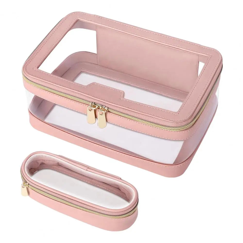 2 Pcs Clear Cosmetic Bag Zipper Waterproof Makeup Bag Lipstick Eyebrown Pencil Makeup Brush Organizer Travel Toiletry Bag