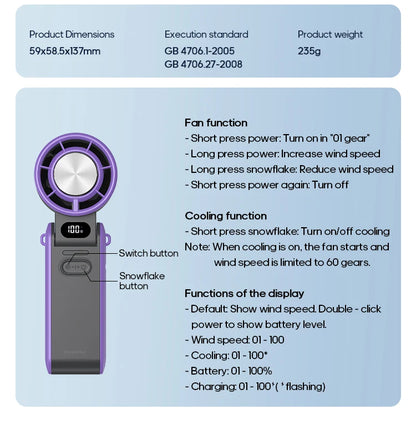 KINSCOTER Outdoor Foldable Portable Handheld Fan Mini Cooling Rechargeable 3600mAh 100-level Free Control High Speed Turbo Fan
