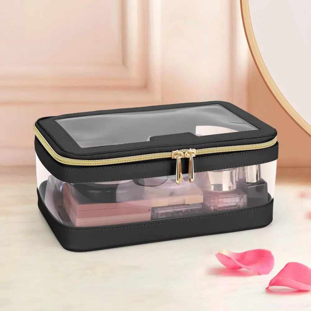2 Pcs Clear Cosmetic Bag Zipper Waterproof Makeup Bag Lipstick Eyebrown Pencil Makeup Brush Organizer Travel Toiletry Bag