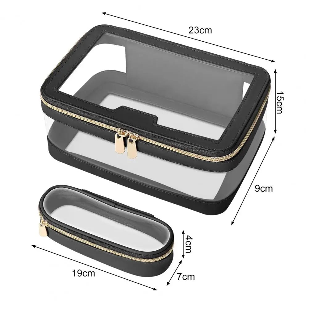 2 Pcs Clear Cosmetic Bag Zipper Waterproof Makeup Bag Lipstick Eyebrown Pencil Makeup Brush Organizer Travel Toiletry Bag