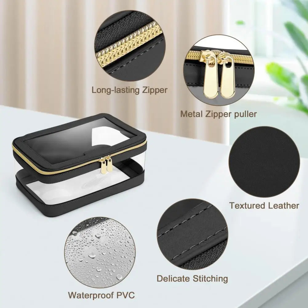 2 Pcs Clear Cosmetic Bag Zipper Waterproof Makeup Bag Lipstick Eyebrown Pencil Makeup Brush Organizer Travel Toiletry Bag